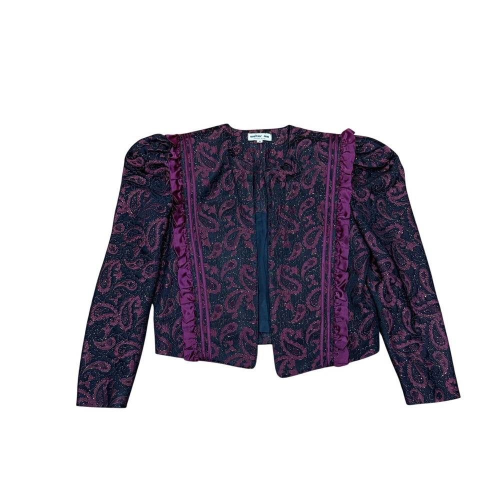 Walter Ma VTG Paisley Brocade Cropped Jacket Purple Ruffle Glam Whimsygoth Small